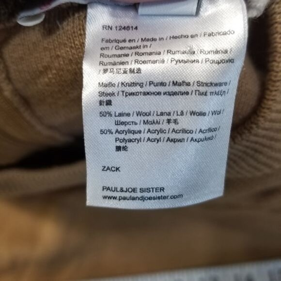 Paul & Joe Sister Camel Tan Knit Wool Front Pockets Sweater Large - Picture 4 of 10